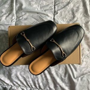 Metal detail square toe PU flats